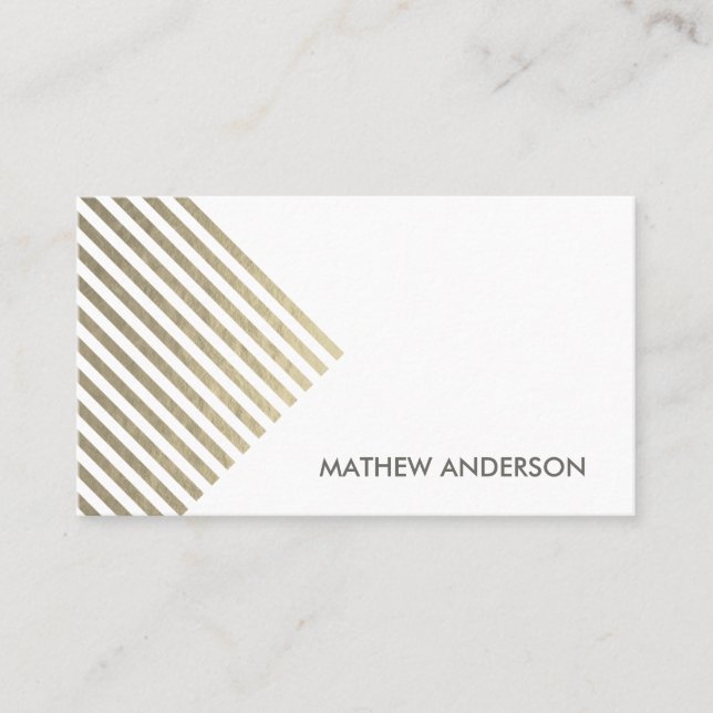 BOLD MODERN SILVER FAUX ANGLE STRIPED LINE PATTERN BUSINESS CARD (Front)