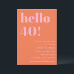 Bold Modern Simple Orange Pink 40th Birthday Party Invitation<br><div class="desc">Bold Modern Simple Orange Pink 40th Birthday Party Invitation</div>
