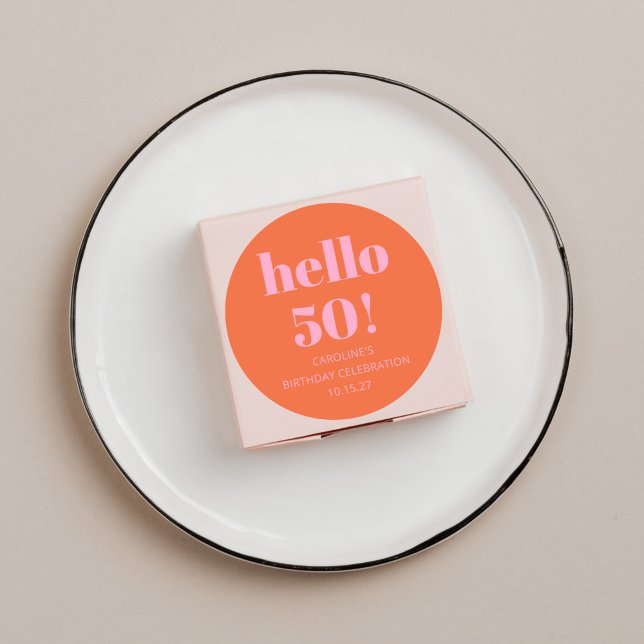 Bold Modern Simple Orange Pink 50th Birthday Party Classic Round Sticker (Creator Uploaded)