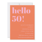 Bold Modern Simple Orange Pink 50th Birthday Party