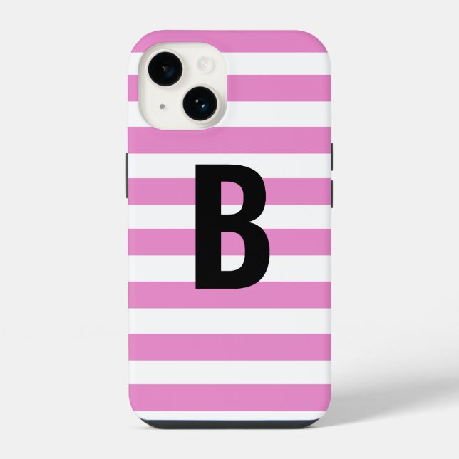 Bold Modern Simple Purple Stripe Initial Monogram iPhone Case (Back)