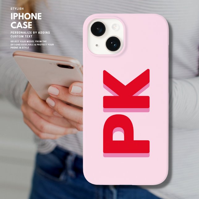 Bold Modern Simple Red and Pink Initials Monogram  Case-Mate iPhone Case (Creator Uploaded)