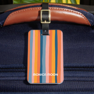 Bold Modern Simple Stripes Colourful CUSTOM Pink Luggage Tag