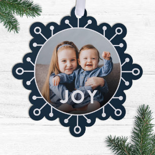 Bold Modern Snowflake Joy Photo Christmas Tree Decoration Card