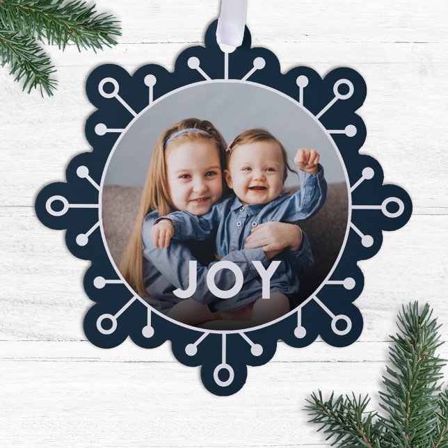 Bold Modern Snowflake Joy Photo Christmas Tree Decoration Card (Creator Uploaded)