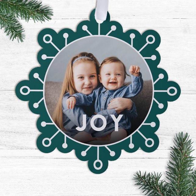 Bold Modern Snowflake Joy Photo Christmas Tree Decoration Card (Creator Uploaded)
