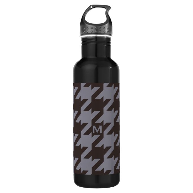 Bold modern steel grey houndstooth monogram 710 ml water bottle (Front)