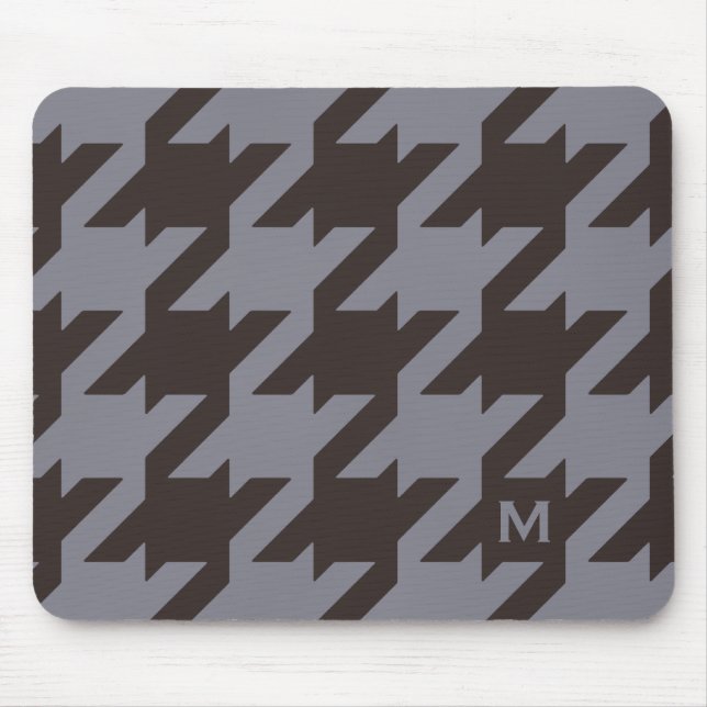Bold modern steel grey houndstooth monogram mouse mat (Front)