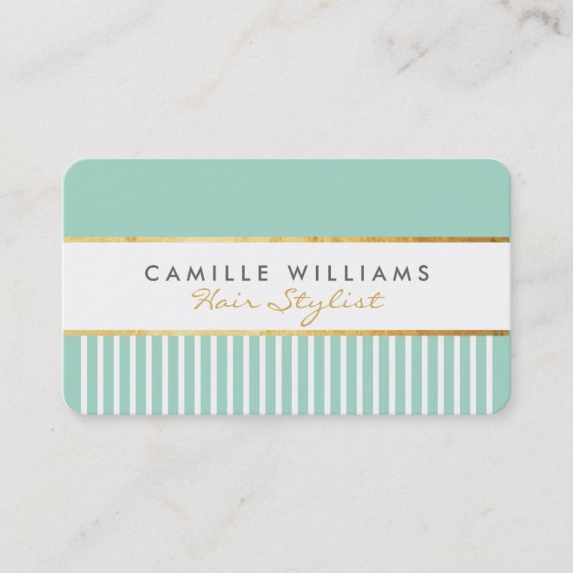 BOLD modern stylish comb design gold mint green Business Card (Front)