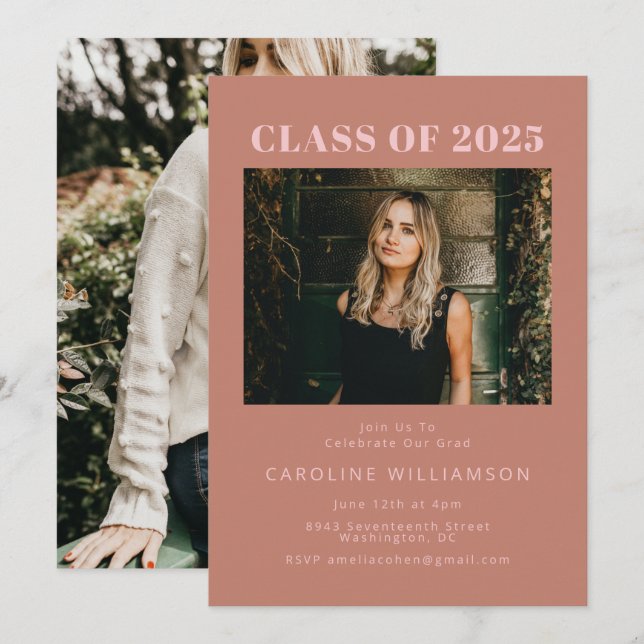 Bold Modern Terracotta Two Photo Graduation Party Invitation (Front/Back)