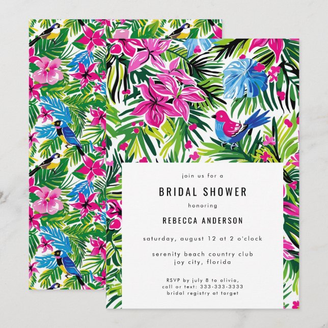 Bold Modern Tropical Foliage Bridal Shower Invitation (Front/Back)