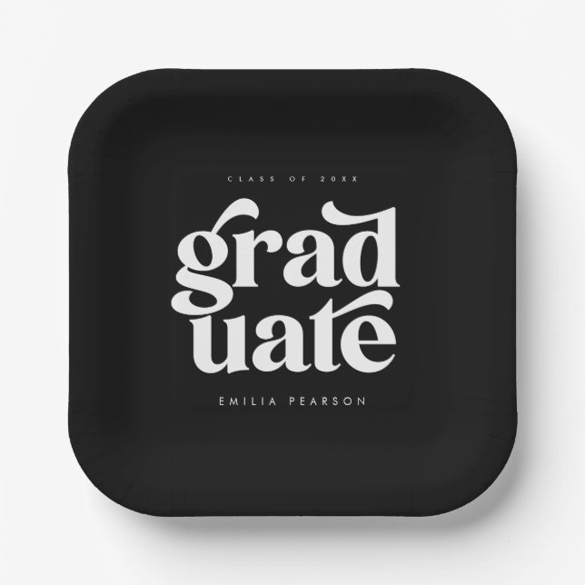 Bold Modern Type Black Graduation Party Paper Plate (Front)