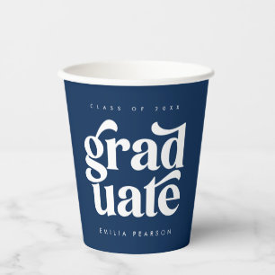Bold Modern Type Blue Graduation Party Paper Cups