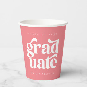Bold Modern Type Blush Pink Graduation Party Paper Cups