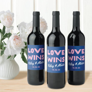 Bold Modern Type Colourful Wedding LOVE WINS Wine Label