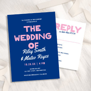 Bold Modern Type Funky Colourful Blue Pink Wedding Invitation