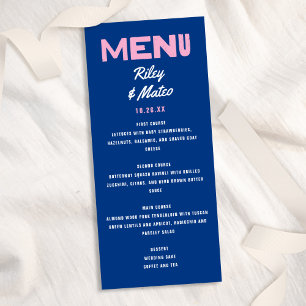 Bold Modern Type Funky Colourful Blue Pink Wedding Menu