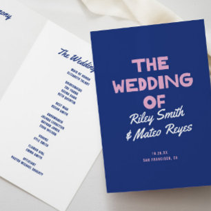 Bold Modern Type Funky Colourful Blue Pink Wedding Programme