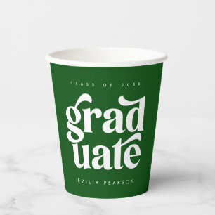 Bold Modern Type Green Graduation Party Paper Cups