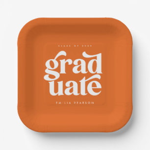 Bold Modern Type Orange Graduation Party Paper Plate