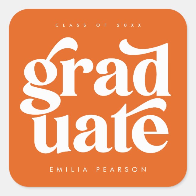 Bold Modern Type Orange Graduation Square Sticker (Front)