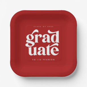 Bold Modern Type Red Graduation Party Paper Plate