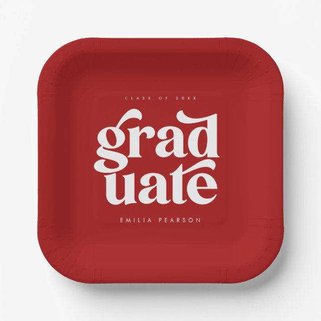 Bold Modern Type Red Graduation Party Paper Plate (Front)
