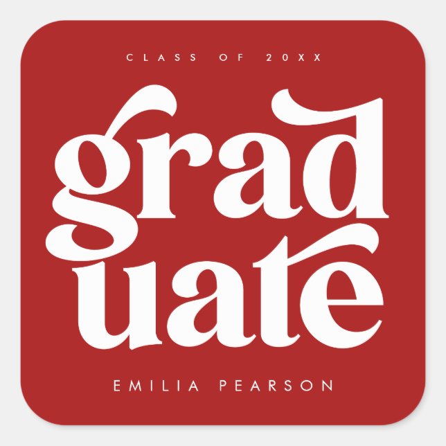 Bold Modern Type Red Graduation Square Sticker (Front)