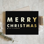 Bold Modern Typography Black Merry Christmas Foil Holiday Card<br><div class="desc">Send family and friends your Christmas greetings with this customisable black and gold Christmas card. It features a bold typography. Personalise by adding your details. This gold foil Christmas card is available in other foil colours and cardstock.</div>