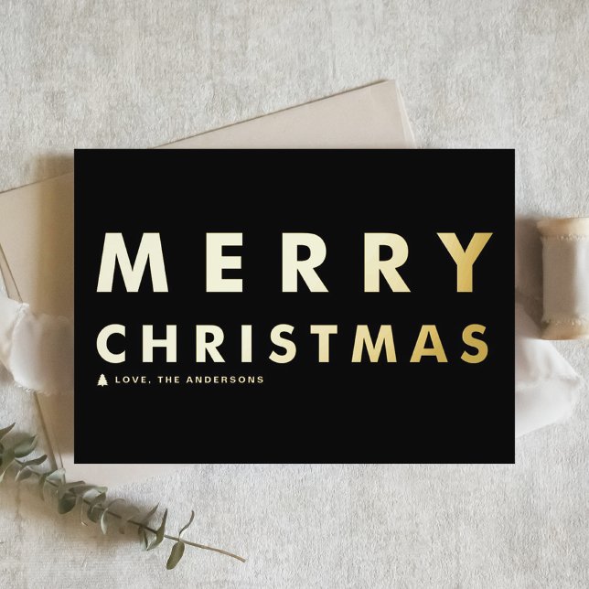 Bold Modern Typography Black Merry Christmas Foil Holiday Card (Creator Uploaded)