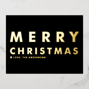 Bold Modern Typography Black Merry Christmas Foil Holiday Postcard