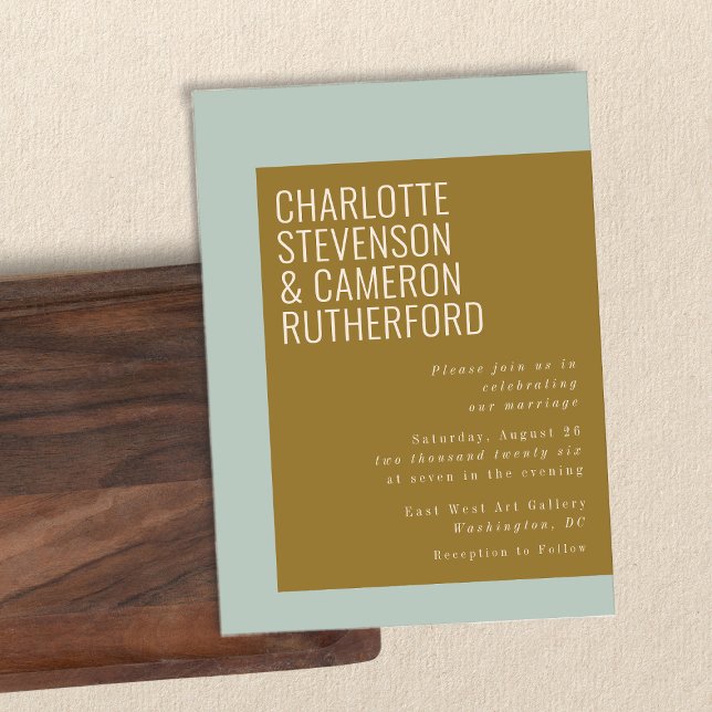Bold Modern Typography Blue and Olive Wedding Invitation (Creator Uploaded)