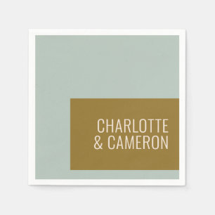 Bold Modern Typography Blue and Olive Wedding Napkin