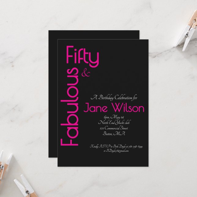 Bold Modern Typography Pink Black 50th Birthday  Invitation (Front/Back In Situ)