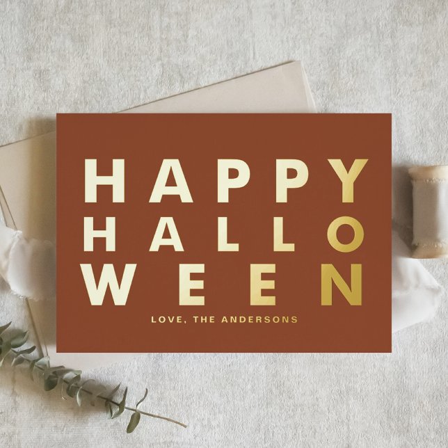 Bold Modern Typography Terracotta Happy Halloween Foil Greeting Card (Creator Uploaded)