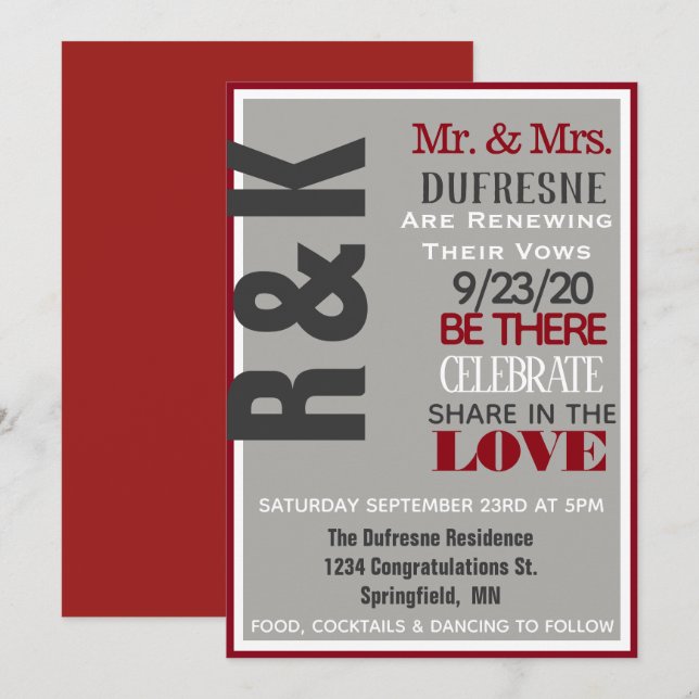 Bold & Modern Wedding Vow Renewal Invitation (Front/Back)