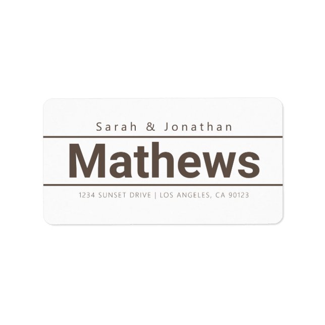 Bold Modern White & Brown Return Address Label (Front)