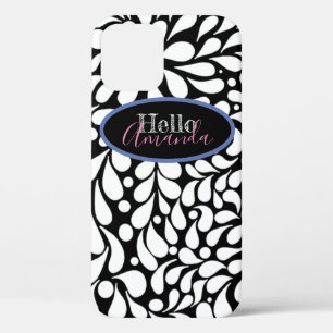 Bold modern white flowers on black background Case