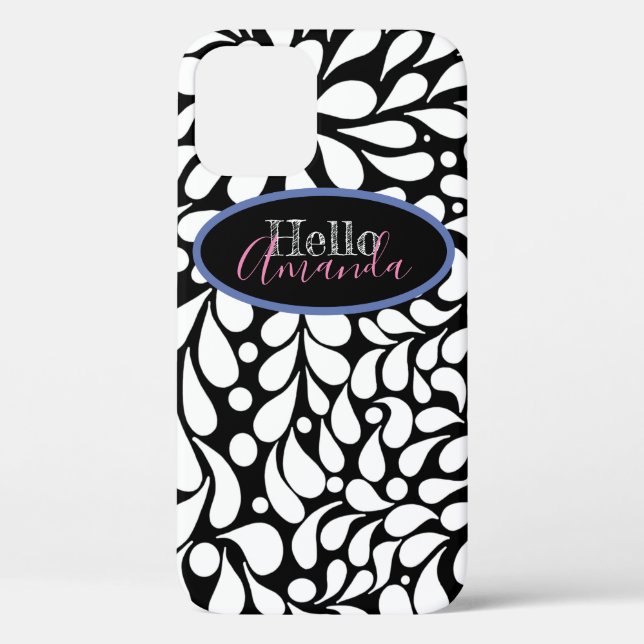 Bold modern white flowers on black background Case (Back)