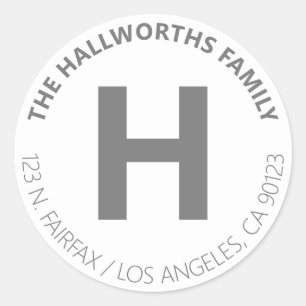 Bold Modern White & Grey Return Address Classic Round Sticker