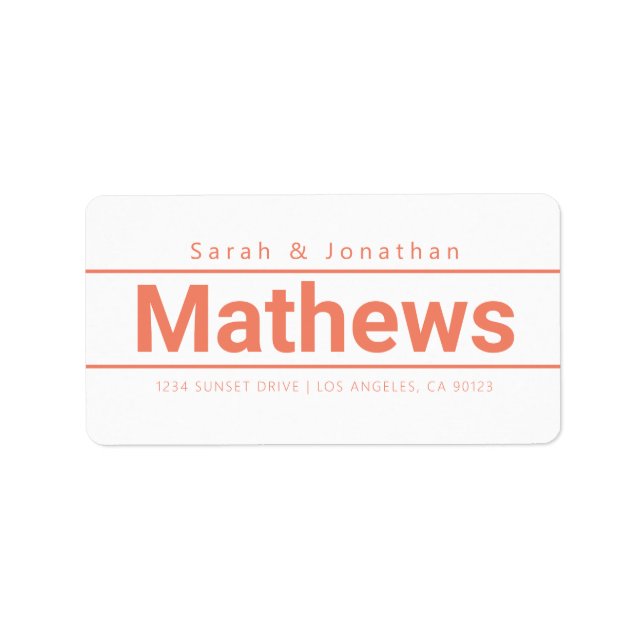 Bold Modern White & Salmon Return Address Label (Front)