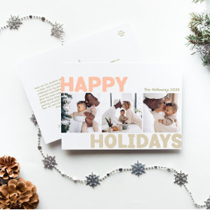 Bold Modern Year in Review Three Photo Happy Holiday Postcard