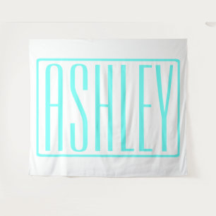 Bold & Modern Your Name or Word   Turquoise White Tapestry