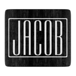 Bold & Modern Your Name or Word   White On Black Cutting Board