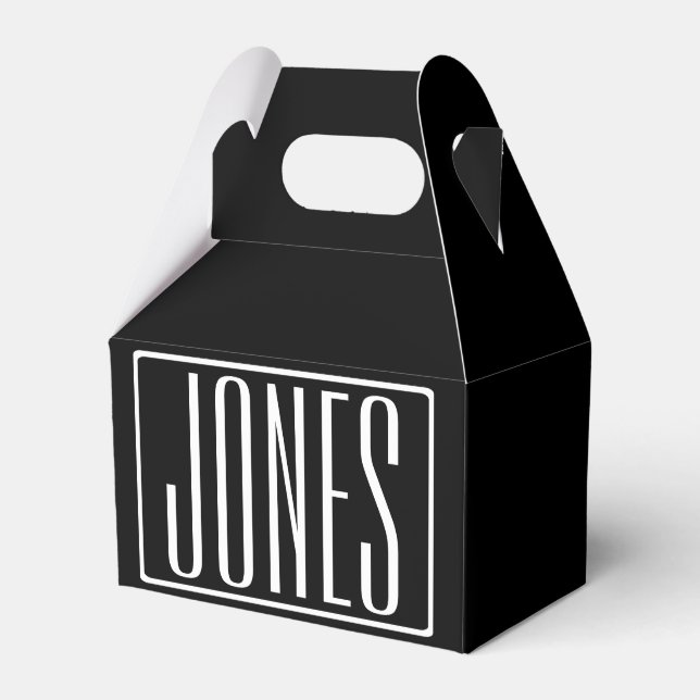 Bold & Modern Your Name or Word | White On Black Favour Box (Front Side)