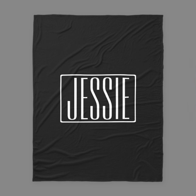 Bold & Modern Your Name or Word | White On Black Fleece Blanket (Creator Uploaded)