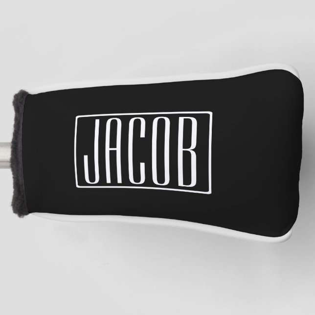 Bold & Modern Your Name or Word | White On Black Golf Head Cover (Front)