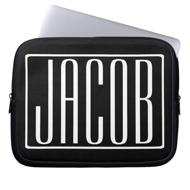 Bold & Modern Your Name or Word | White On Black Laptop Sleeve (Front)