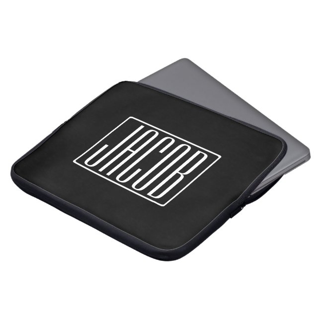 Bold & Modern Your Name or Word | White On Black Laptop Sleeve (Front Top)