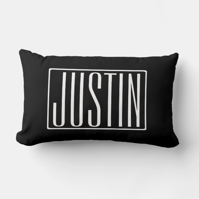 Bold & Modern Your Name or Word | White On Black Lumbar Cushion (Front)
